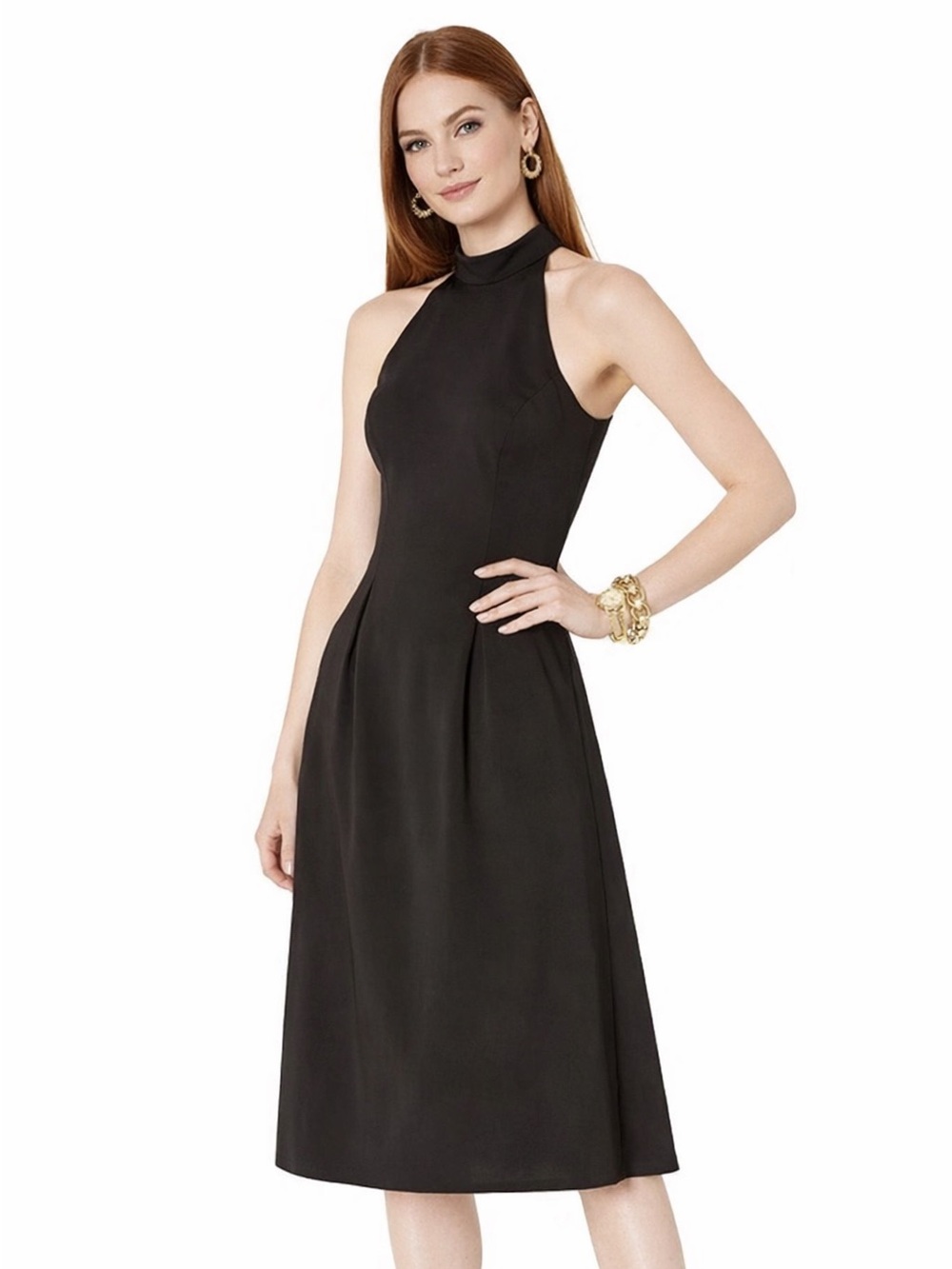 Calvin Klein Black Halter Midi Dress | Size 8 Cocktail Party Wedding LBD NWT